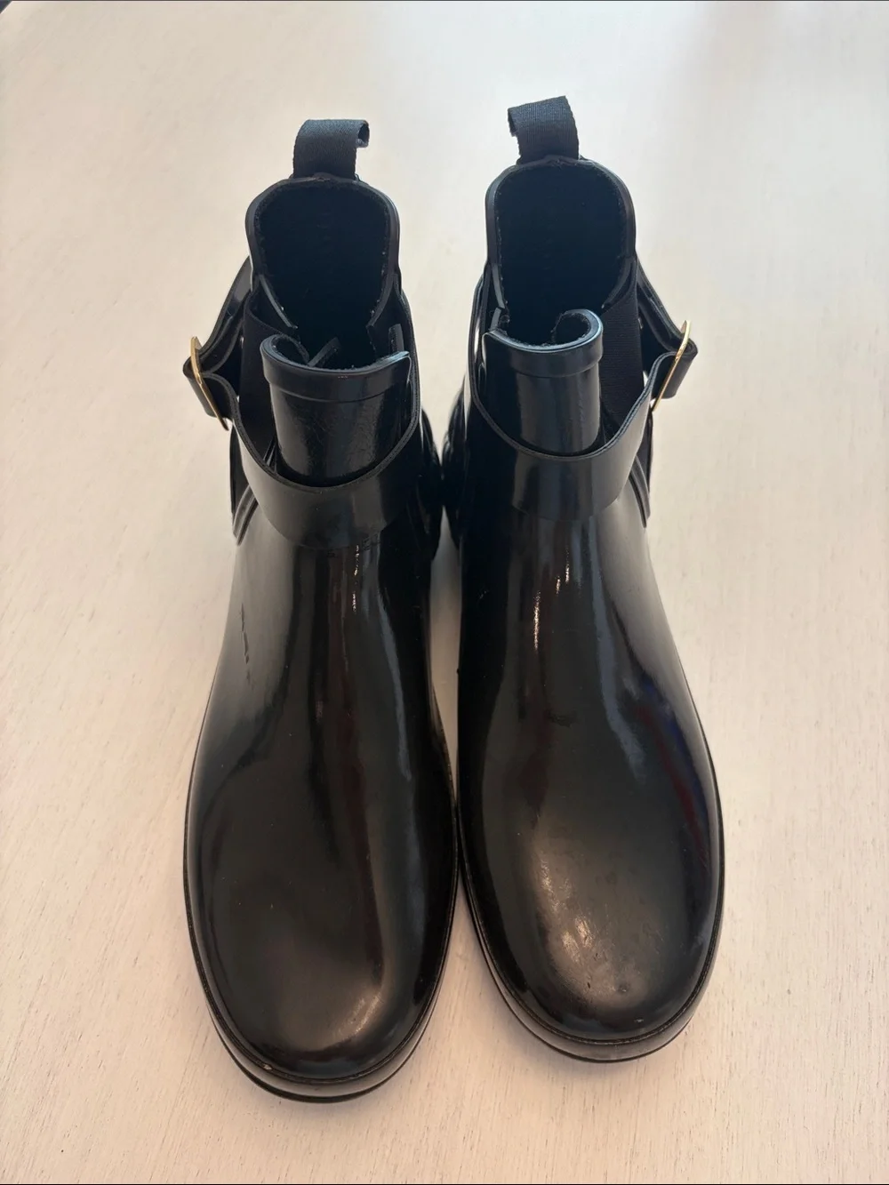 Hunter Black Rubber Rain Boots with Logo Sole